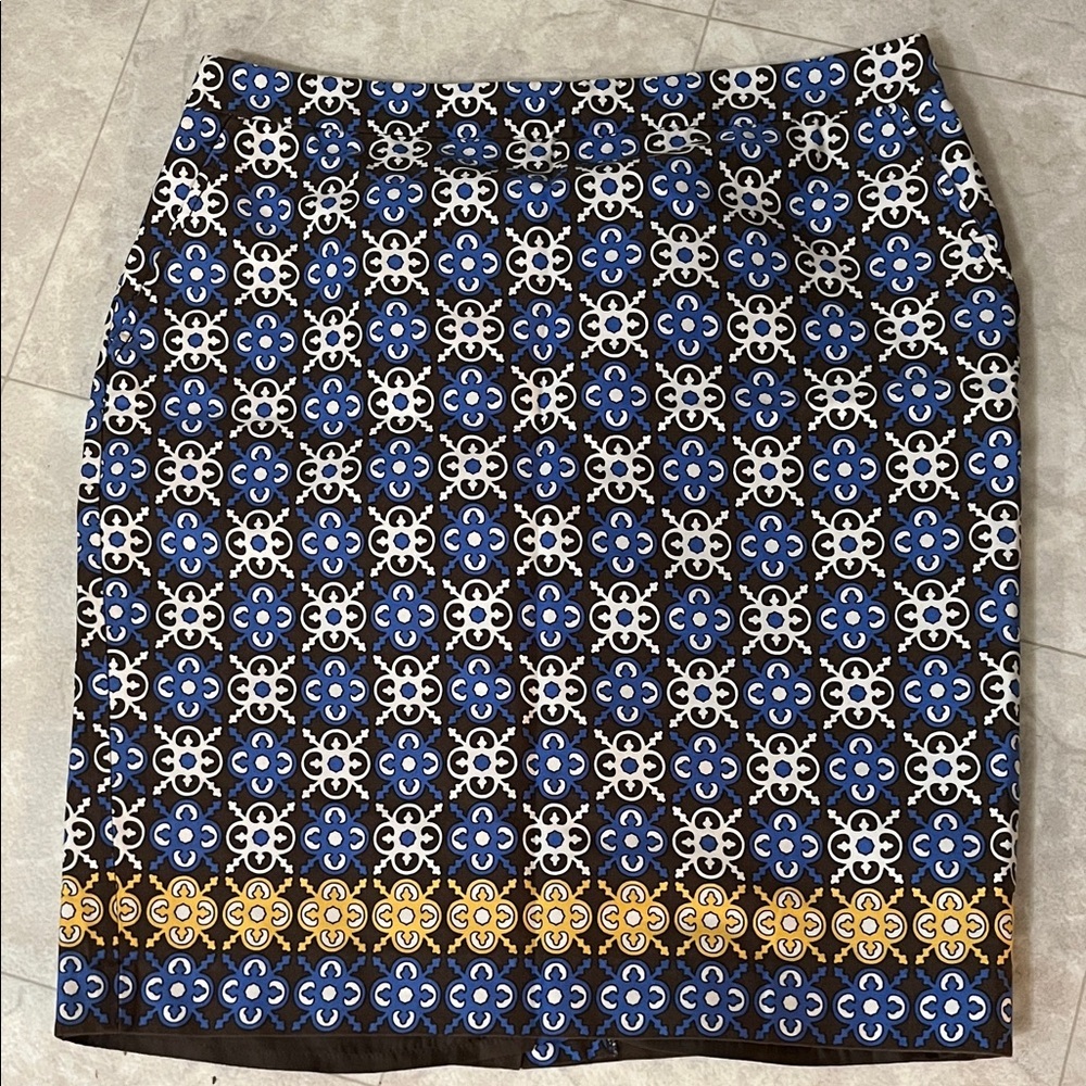 Charter Club Blue and Yellow Patterned Pencil Skirt 14